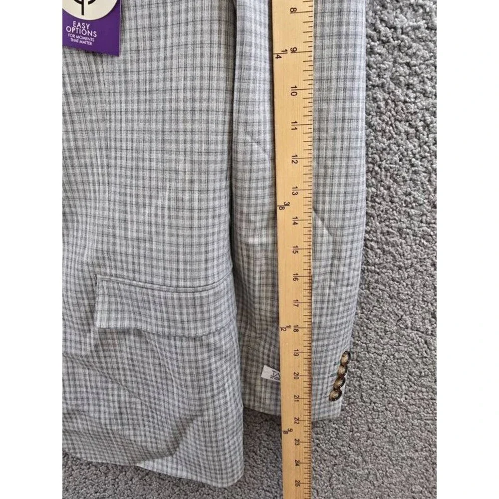 Tayion Collection Regular-Fit Suit Jacket Men's 42S Grey Green Plaid Long Sleeve